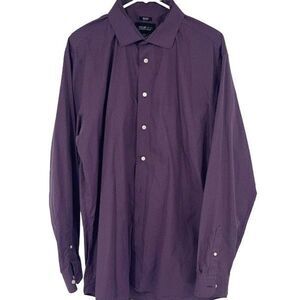 Kenneth Cole Mens Awearness‎ Button Up Shirt Non Iron Gingham Purple 17.5 Tall